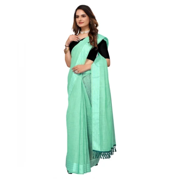 Cotton Blend Slub Pattern Sarees (Rama, 5-6 Mtrs) - Image 2