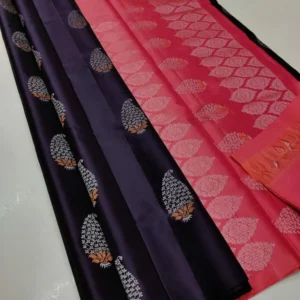 Borderless Kanjivaram Silk Sarees With Unstitched Blouse (Purple)