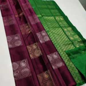 Borderless Kanjivaram Silk Sarees With Unstitched Blouse (Brown)