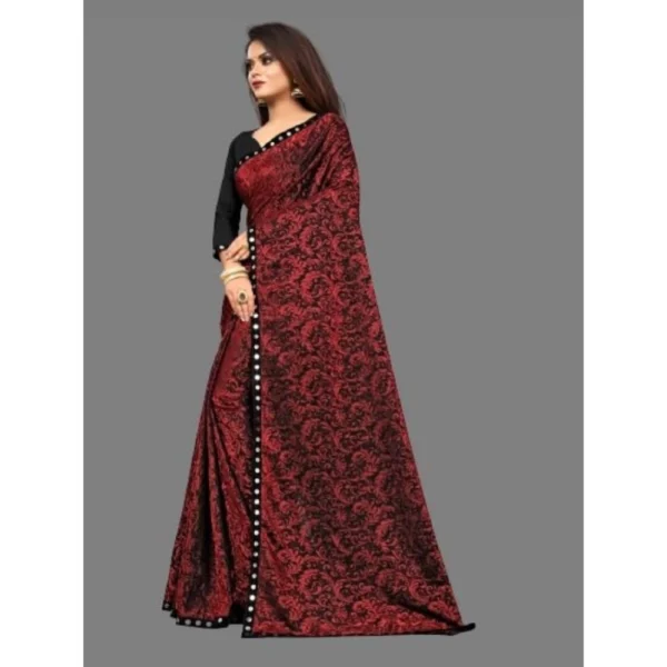 Lycra Solid Saree With Unstitched Blouse (Maroon, 5.5 Mtr) - Image 4