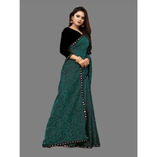 Lycra Solid Saree With Unstitched Blouse (Green, 5.5 Mtr) - Image 3
