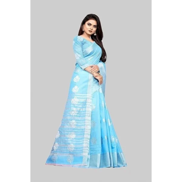 Cotton Silk Floral Saree With Unstitched Blouse (Rama, 5.5 Mtr) - Image 4