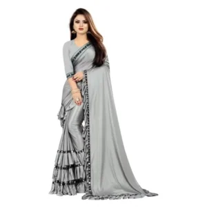 Malai Lining Solid Saree With Unstitched Blouse (Grey, 5.5 Mtr)