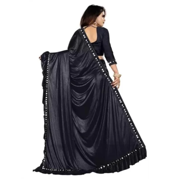 Malai Lining Solid Saree With Unstitched Blouse (Black, 5.5 Mtr) - Image 3