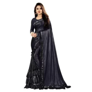Malai Lining Solid Saree With Unstitched Blouse (Black, 5.5 Mtr)