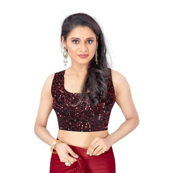 Lycra Solid Saree With Unstitched Blouse (Red, 5.5 Mtr) - Image 3