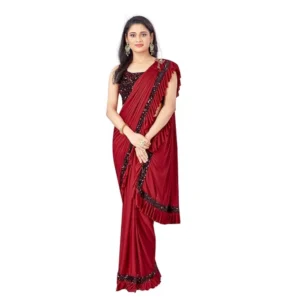 Lycra Solid Saree With Unstitched Blouse (Red, 5.5 Mtr)