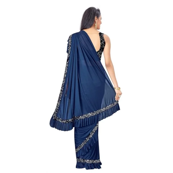 Lycra Solid Saree With Unstitched Blouse (Nay Blue, 5.5 Mtr) - Image 3