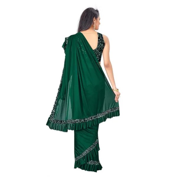 Lycra Solid Saree With Unstitched Blouse (Green, 5.5 Mtr) - Image 3