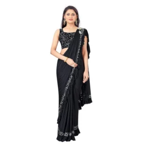 Lycra Solid Saree With Unstitched Blouse (Black, 5.5 Mtr)