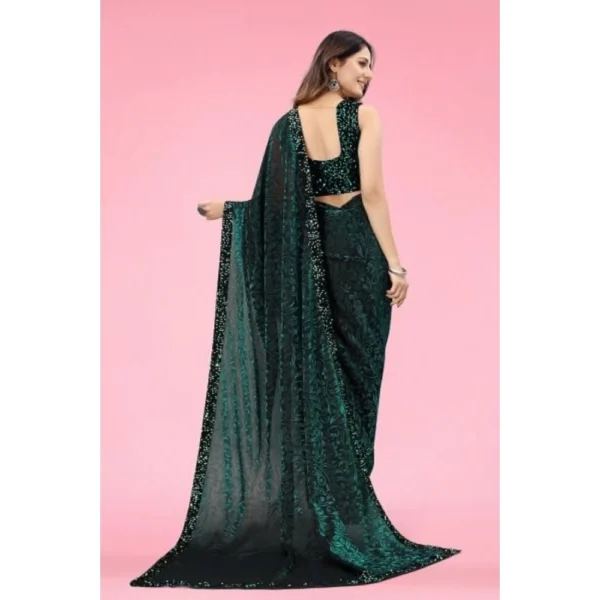 Lycra Floral Saree With Unstitched Blouse (Green, 5.5 Mtr) - Image 3