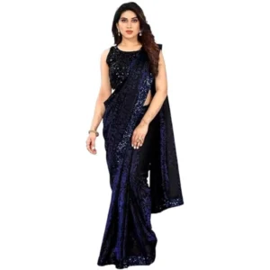 Lycra Floral Saree With Unstitched Blouse (Blue, 5.5 Mtr)