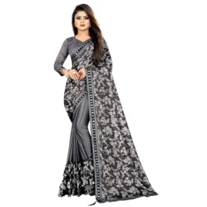 Lycra Solid Saree With Unstitched Blouse (Grey, 5.5 Mtr)