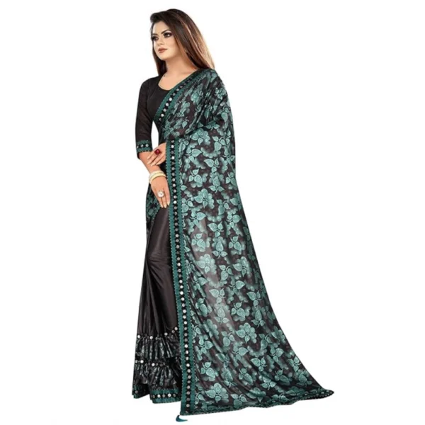 Lycra Solid Saree With Unstitched Blouse (Green, 5.5 Mtr) - Image 4