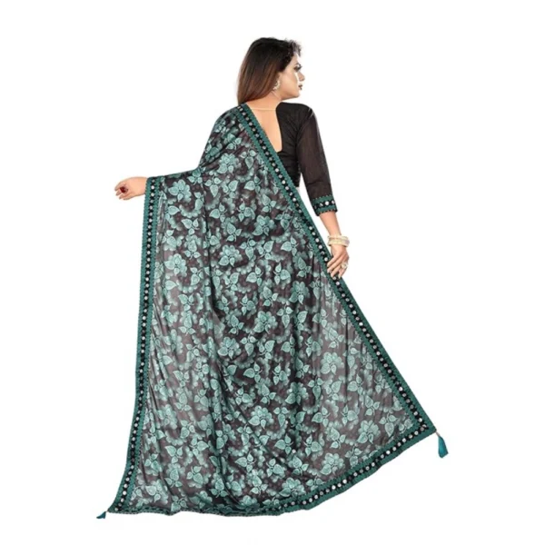 Lycra Solid Saree With Unstitched Blouse (Green, 5.5 Mtr) - Image 3