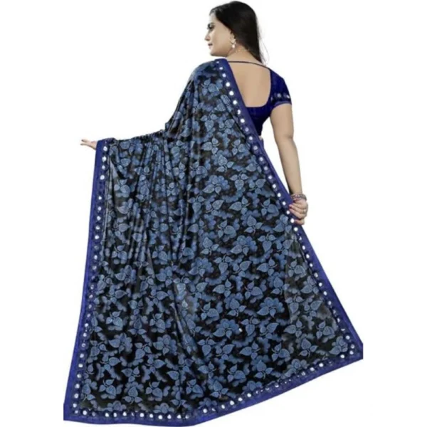 Lycra Solid Saree With Unstitched Blouse (Blue, 5.5 Mtr) - Image 2