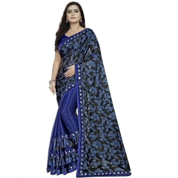 Lycra Solid Saree With Unstitched Blouse (Blue, 5.5 Mtr)