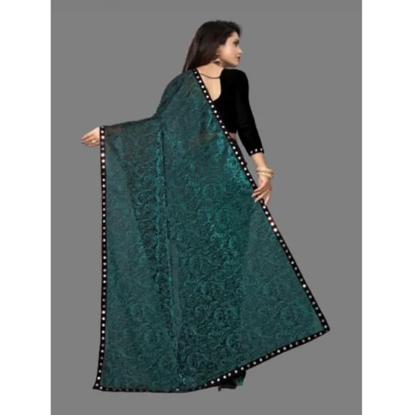 Lycra Solid Saree With Unstitched Blouse (Green, 5.5 Mtr) - Image 2
