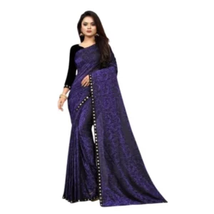 Lycra Solid Saree With Unstitched Blouse (Purple, 5.5 Mtr)