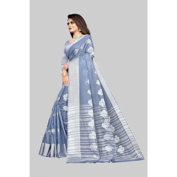 Cotton Silk Floral Saree With Unstitched Blouse (Grey, 5.5 Mtr) - Image 5