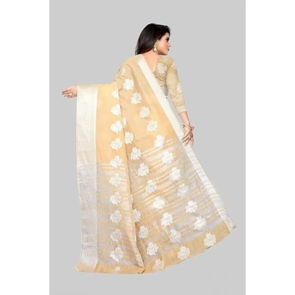 Cotton Silk Floral Saree With Unstitched Blouse (Beige, 5.5 Mtr) - Image 2