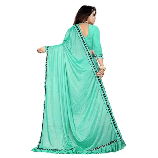 Malai Lining Solid Saree With Unstitched Blouse (Rama, 5.5 Mtr) - Image 3