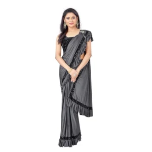 Lycra Solid Saree With Unstitched Blouse (Grey, 5.5 Mtr)