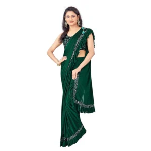Lycra Solid Saree With Unstitched Blouse (Green, 5.5 Mtr)