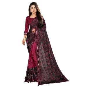 Lycra Solid Saree With Unstitched Blouse (Maroon, 5.5 Mtr)
