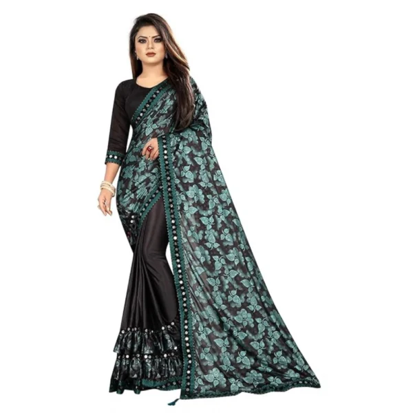 Lycra Solid Saree With Unstitched Blouse (Green, 5.5 Mtr)