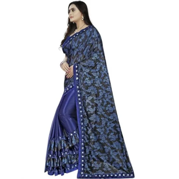 Lycra Solid Saree With Unstitched Blouse (Blue, 5.5 Mtr) - Image 3
