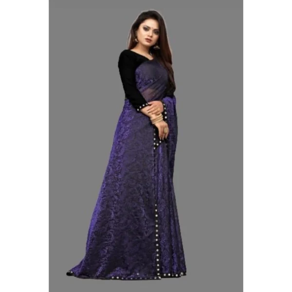 Lycra Solid Saree With Unstitched Blouse (Purple, 5.5 Mtr) - Image 3