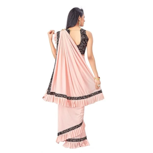 Lycra Solid Saree With Unstitched Blouse (Peach, 5.5 Mtr) - Image 3