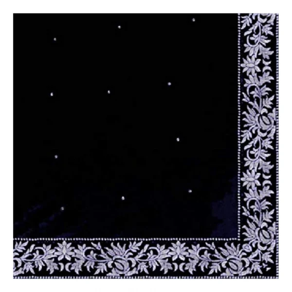 Velvet Embroidered Saree With Unstitched Blouse (Black, 5.5 Mtr) - Image 2