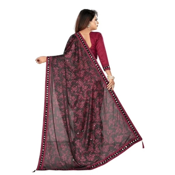Lycra Solid Saree With Unstitched Blouse (Maroon, 5.5 Mtr) - Image 2
