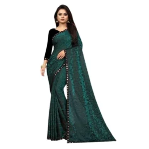Lycra Solid Saree With Unstitched Blouse (Green, 5.5 Mtr)
