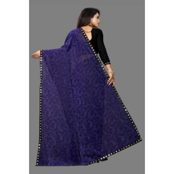 Lycra Solid Saree With Unstitched Blouse (Purple, 5.5 Mtr) - Image 2