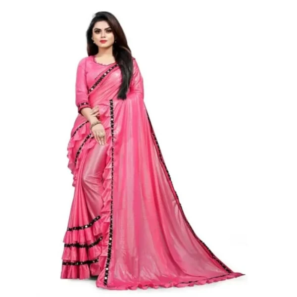 Malai Lining Solid Saree With Unstitched Blouse (Baby Pink, 5.5 Mtr)