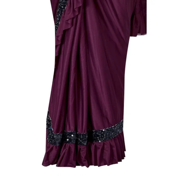 Lycra Solid Saree With Unstitched Blouse (Wine, 5.5 Mtr) - Image 2