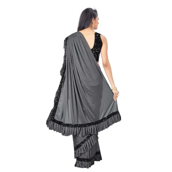 Lycra Solid Saree With Unstitched Blouse (Grey, 5.5 Mtr) - Image 3