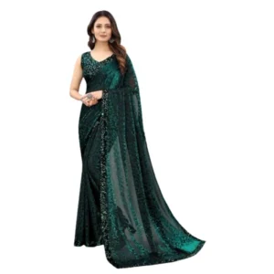 Lycra Floral Saree With Unstitched Blouse (Green, 5.5 Mtr)