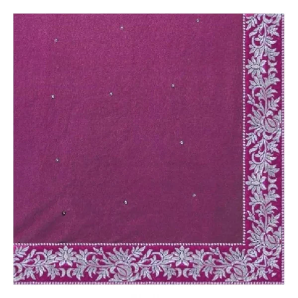 Velvet Embroidered Saree With Unstitched Blouse (Pink, 5.5 Mtr) - Image 2