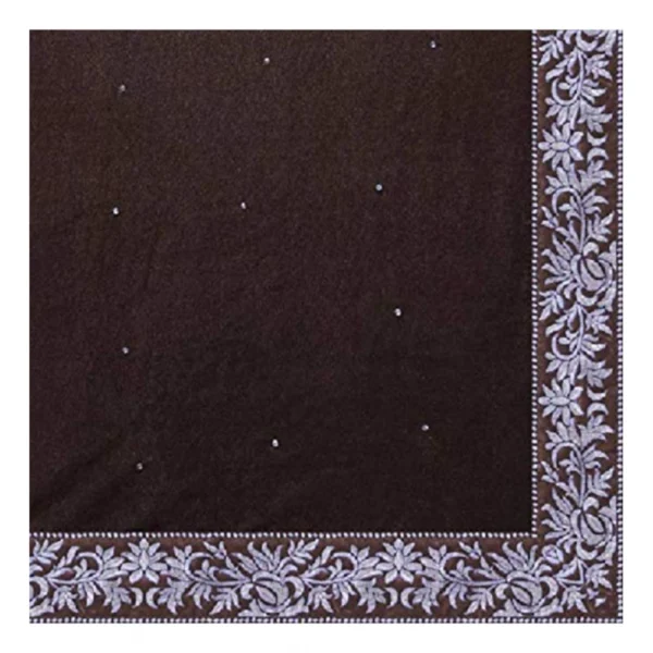 Velvet Embroidered Saree With Unstitched Blouse (Brown, 5.5 Mtr) - Image 2