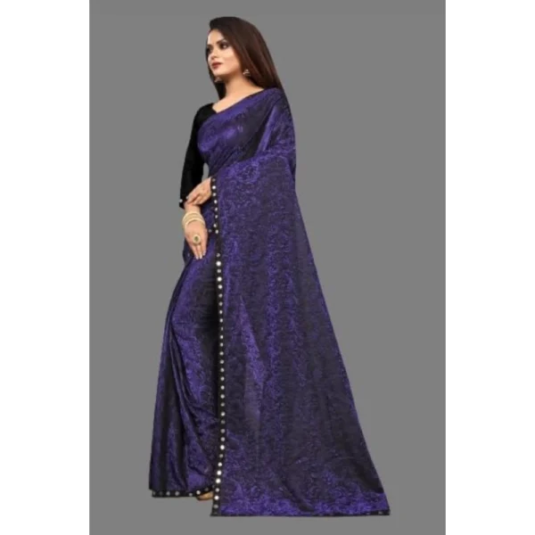 Lycra Solid Saree With Unstitched Blouse (Purple, 5.5 Mtr) - Image 4