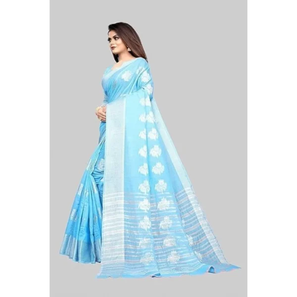 Cotton Silk Floral Saree With Unstitched Blouse (Rama, 5.5 Mtr) - Image 5