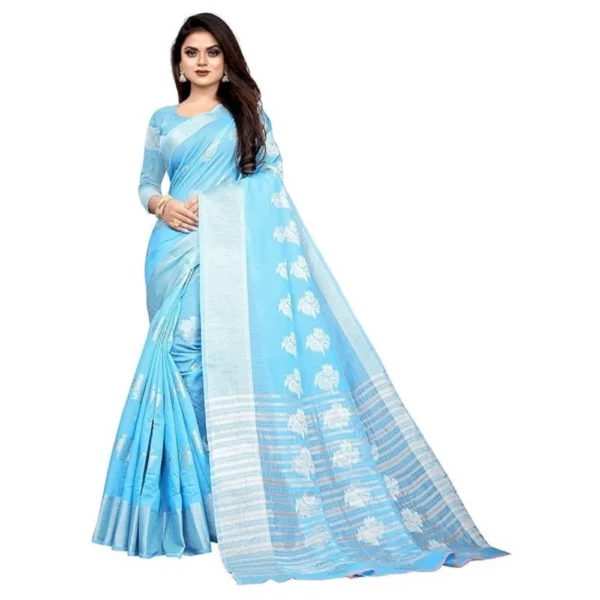 Cotton Silk Floral Saree With Unstitched Blouse (Rama, 5.5 Mtr)
