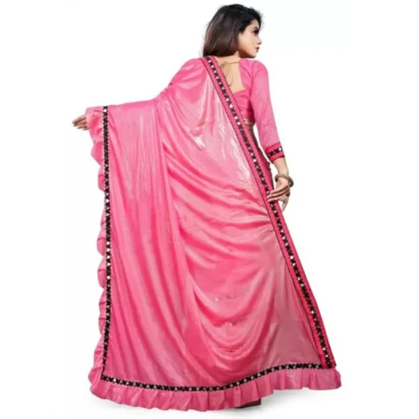 Malai Lining Solid Saree With Unstitched Blouse (Baby Pink, 5.5 Mtr) - Image 3