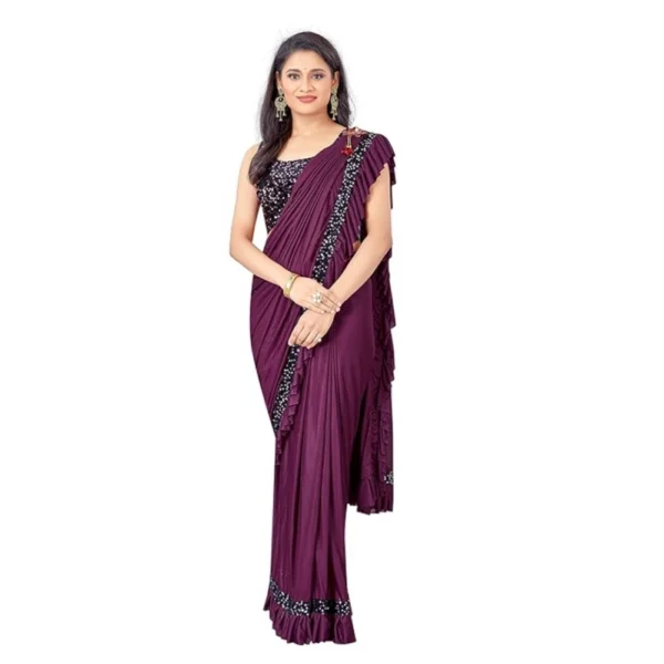 Lycra Solid Saree With Unstitched Blouse (Wine, 5.5 Mtr)