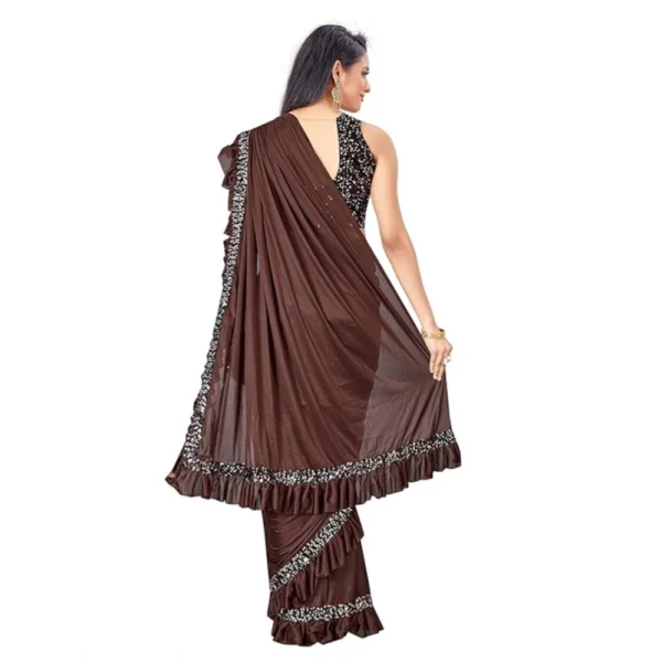 Lycra Solid Saree With Unstitched Blouse (Brown, 5.5 Mtr) - Image 3