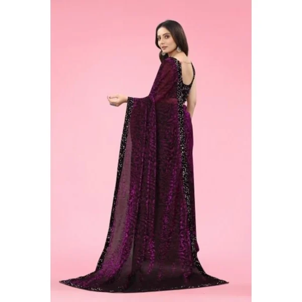 Lycra Floral Saree With Unstitched Blouse (Wine, 5.5 Mtr) - Image 5